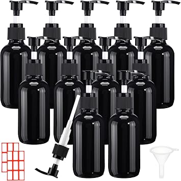 Tanlade 12 Glass Pump Bottle Dispenser 4 oz Travel Bottles, Black
