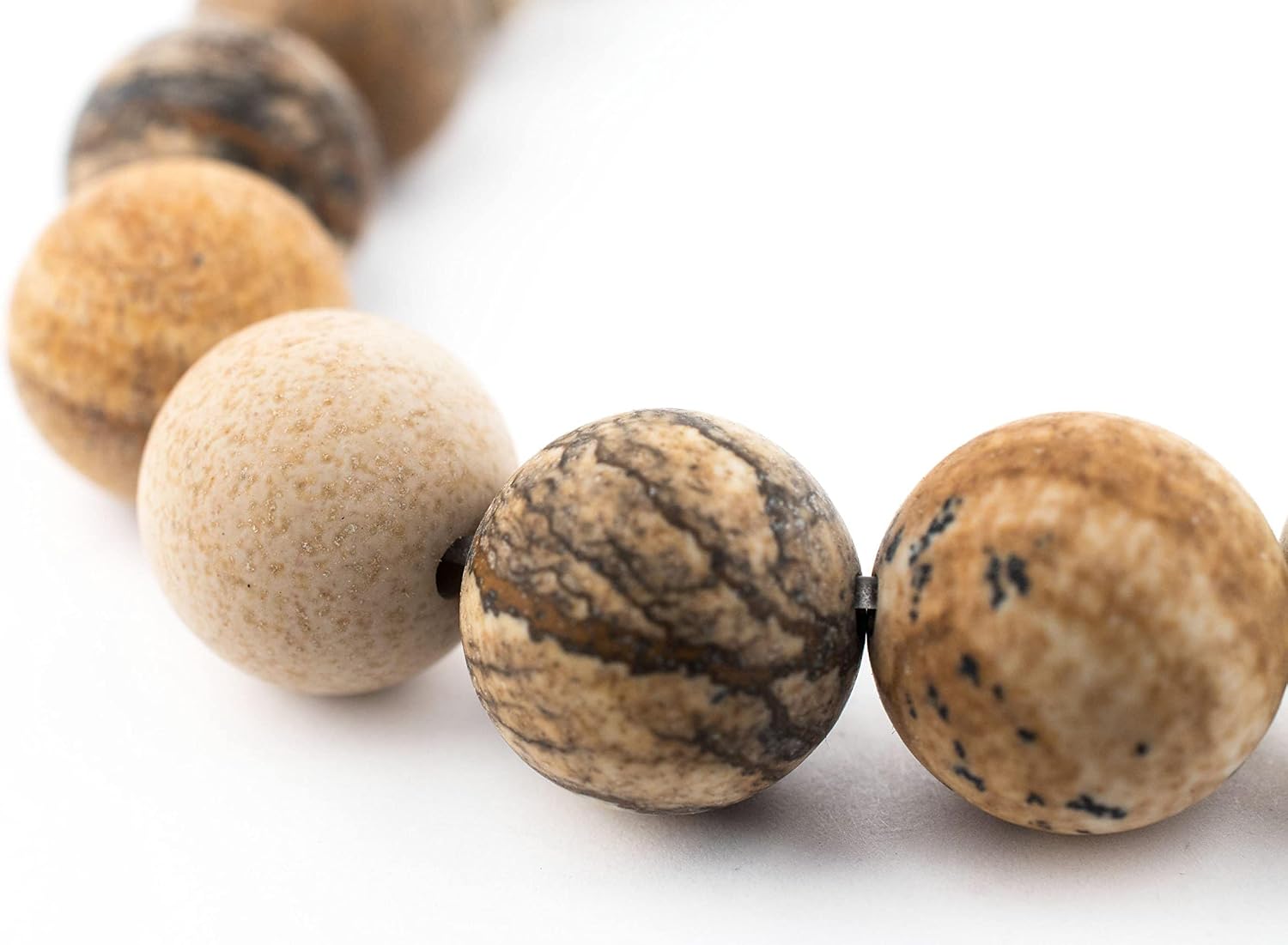 The Bead Chest 12mm Picture Jasper Beads, Natural Healing Gemstone Organic Round Spherical Jewelry Making Supplies for Necklaces, Bracelets, Malas