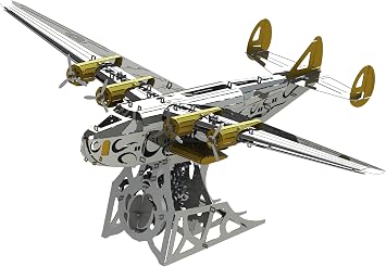 METAL-TIME Splashing Dreamer Artistic Design of Flying Boat Model, 3D Metal Airplane Model Mechanical Building Kit, Unique Wind-Up Moving Mechanism, Stainless Steel DIY kit with Toolbox - 124 Pieces.