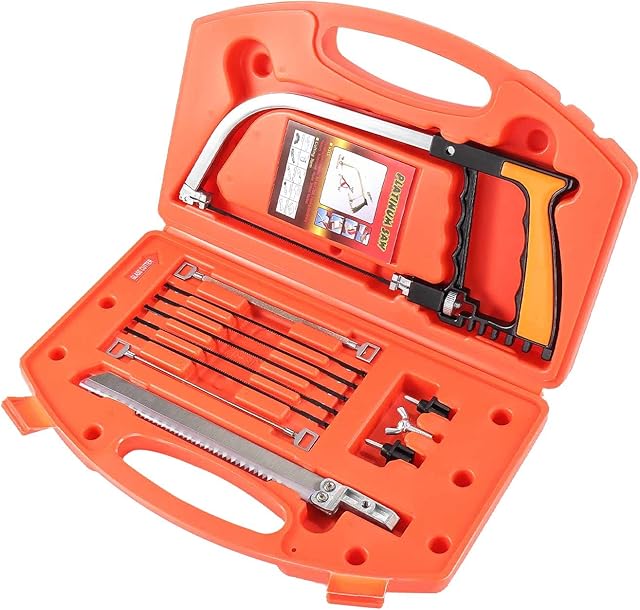 Queiting Handsaw Set 15 in 1 Multifunction Handheld Hacksaw for Metal Cutting Adjustable Frame DIY Hand Tool with 9 Steel Saw Blades for Plastic Glass Tile Metal Ceramic Rubber Pruning