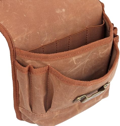 Miniatura 9 de Tourbn Tourbon - Cinturón de herramientas de carpintero con tirantes acolchado de malla para electricista, soporte para martillo, color marrón