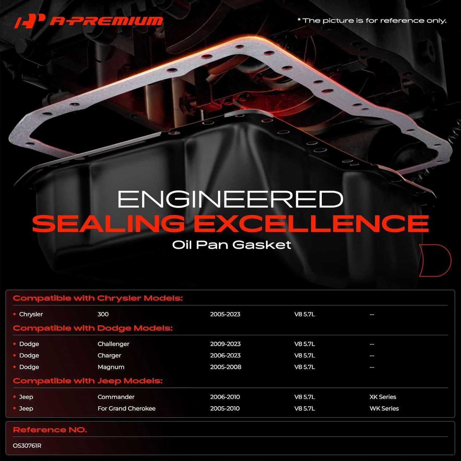 A-Premium 5.7L Engine Oil Pan Gasket Set, Compatible with Jeep Grand Cherokee 2005-2010, Commander 2006-2010 & Dodge Charger 2006-2023, Challenger 2009-2023, Magnum 2005-2008 & Chrysler 300 2005-2023