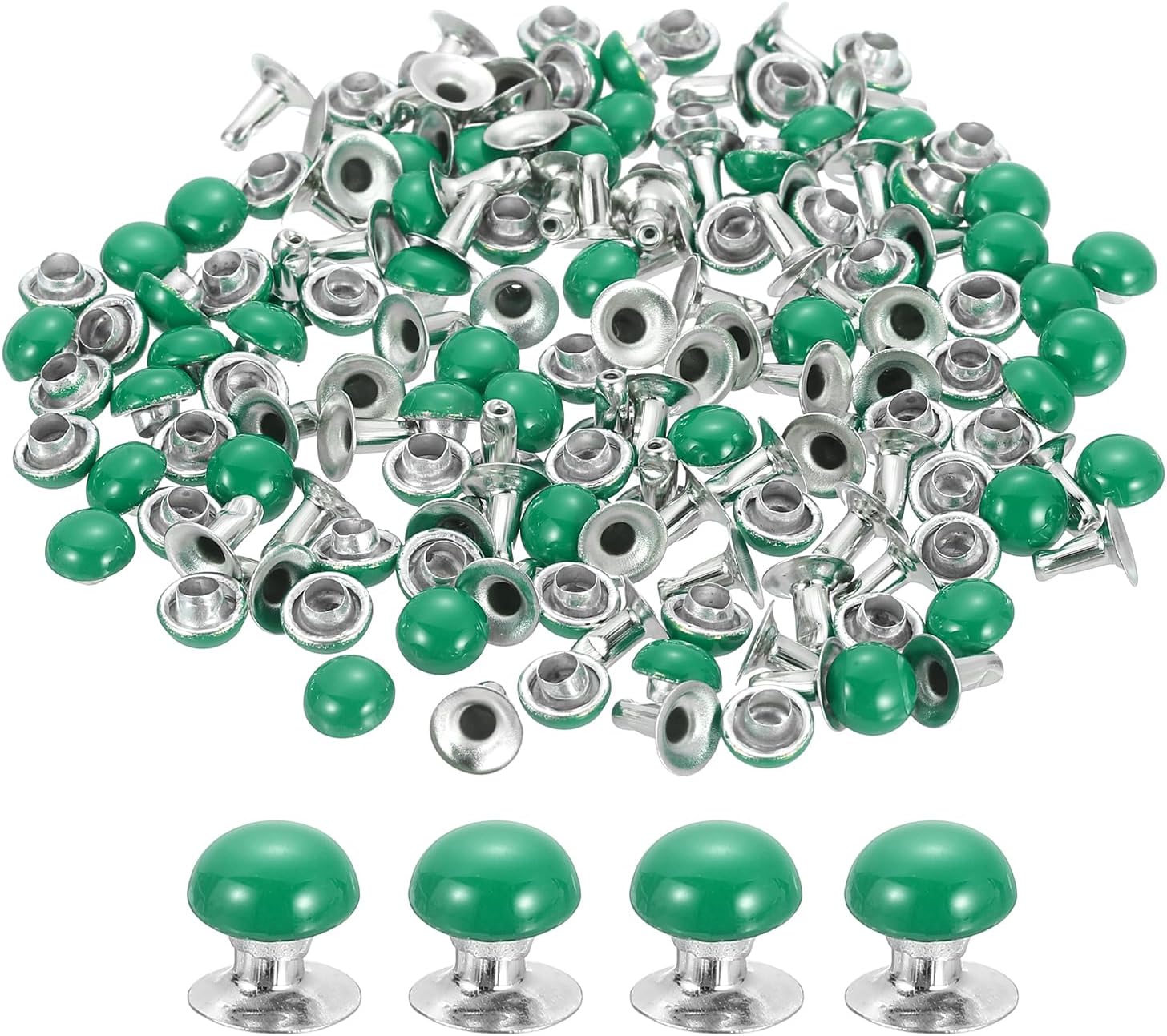 uxcell 100Set Leather Rivets Studs, 6mm/0.2" Purse Handbag Feet Mushroom Dome Round Metal Rivets Studs Screw Back for Leather Craft DIY Bag, Green