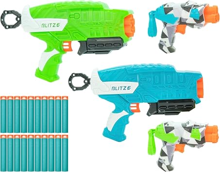 Air Warriors Blitz Fire Set - 4 Dart Blasters Pack, 20 Accu-Blast Darts, Green & Blue, Fires Up to 80ft, Precision Shooters, Kids Toy, Ages 6+