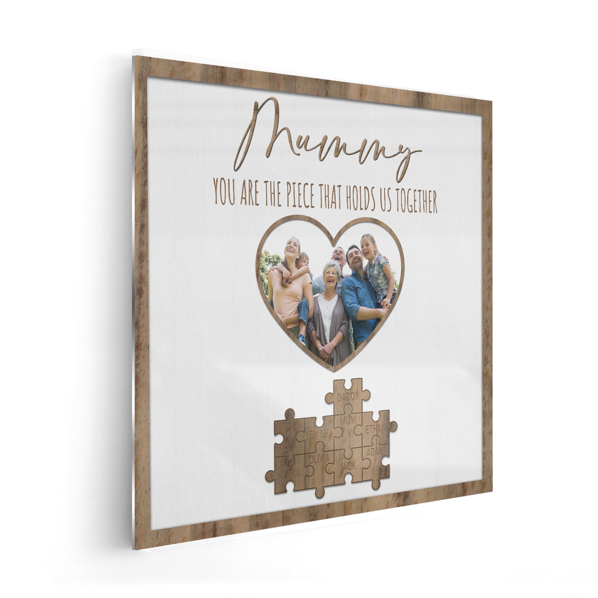 Print Maniacs Walnut Heart Personalised You Are The Piece That Holds Us Together Puzzle Sign Custom Wood Wffect Name Plaque Gift For Mum, Puzzle Sign With Kids Names, Mother's Gifts From Daughter Son