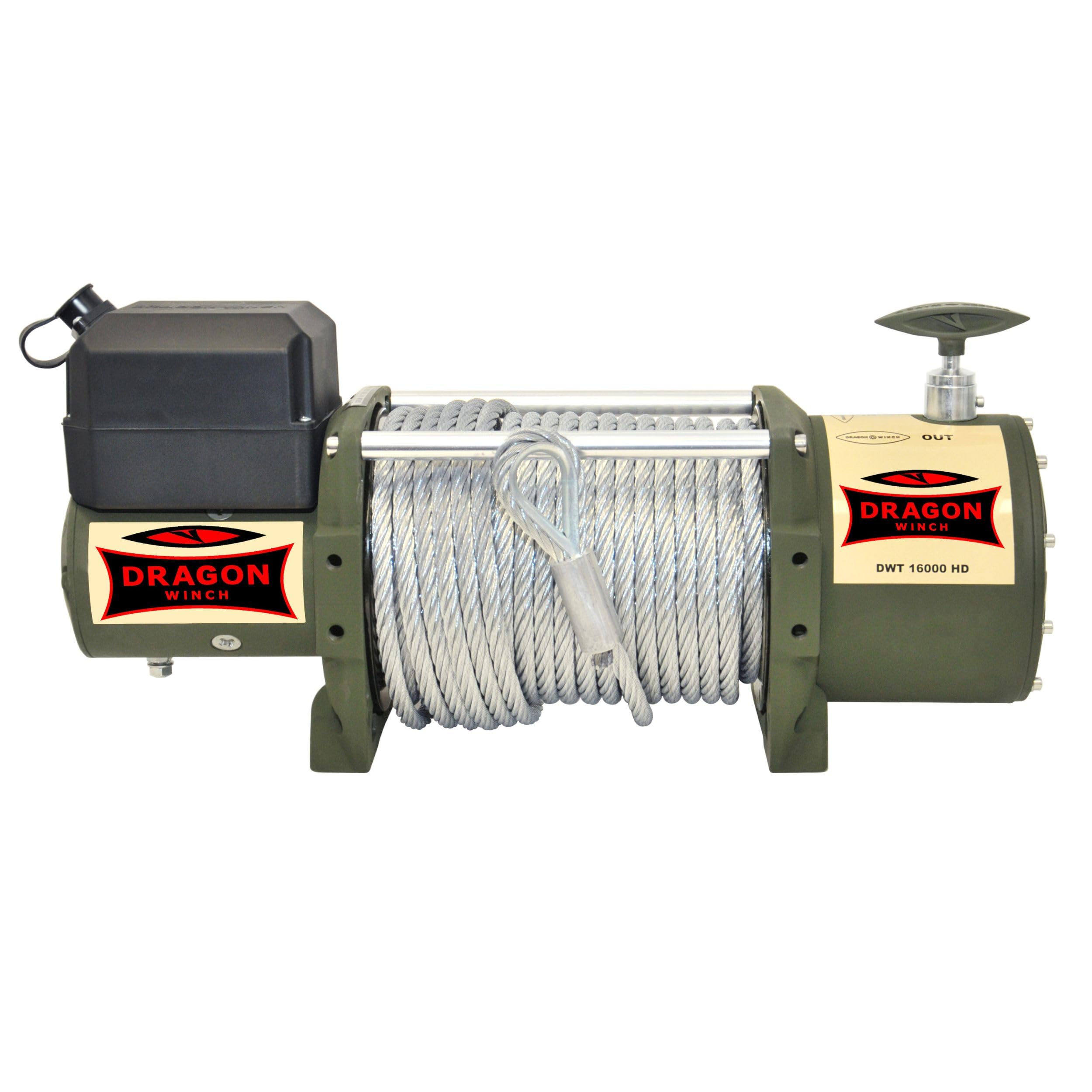 DRAGON WINCH - Verricello Elettrico Truck 12V 16000 lbs (7257 kg) Cavo in Acciaio 31m per Vigili del Fuoco, Veicoli Commerciali e Furgoni | incluso telecomando senza fili + accessori per verricello