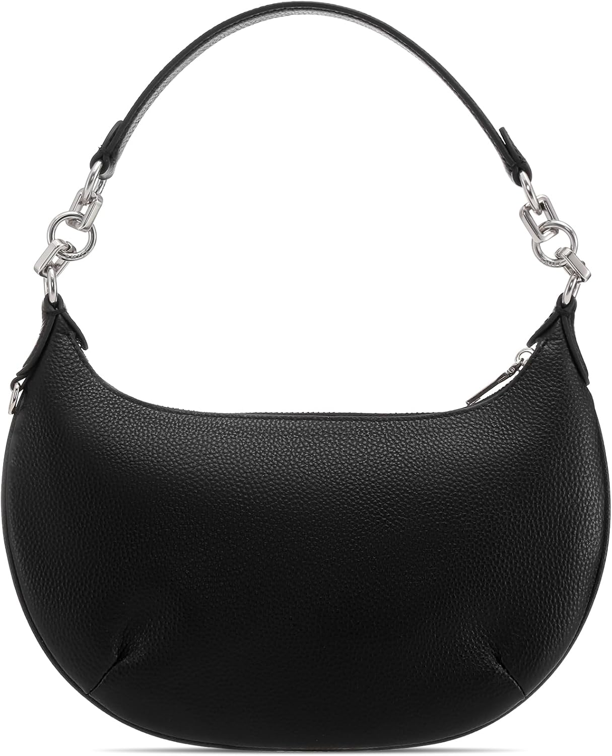 Small Black Shoulder Bags Mini Tote Bag Cute Purses for Women with Silver Chain Genuine Leather Crescent Bag