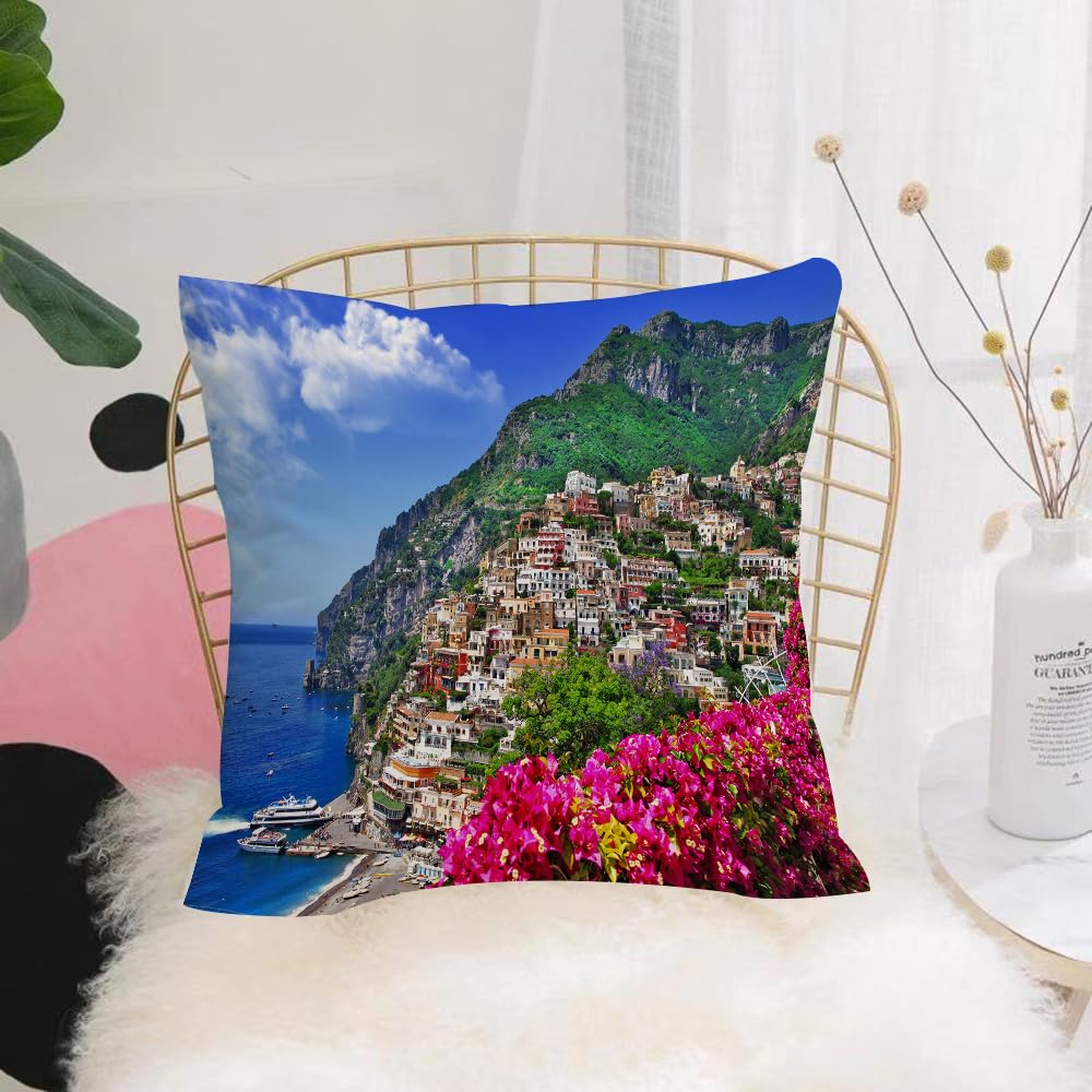 Hyosxw Italy, Panoramic View Of Positano Amalfi Nap - A7 Cushion Cover,Throw Pillow Case Home Decorative For Living Room Bedroom Sofa Chair 18X18 Inch,Italy, Panoramic View Of Positano Amalfi Naples Flowering Flowers Village Costs,Pillowcase 45X45cm