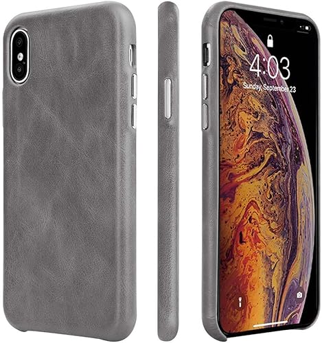 TOOVREN Funda protectora de cuero para iPhone X, ultrafina, vintage, antideslizante, cubierta trasera dura para iPhone X10 5.8 pulgadas, gris