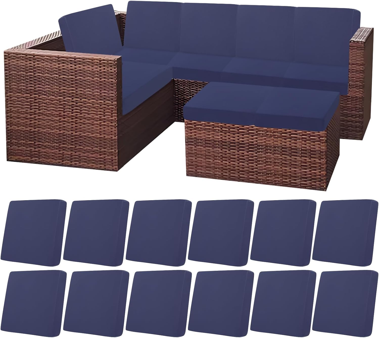 HEBE 12pcs Stretch Patio Cushion Covers Waterproof Outdoor Replacement Slipcovers for Couch Chair Furniture Protector Washable