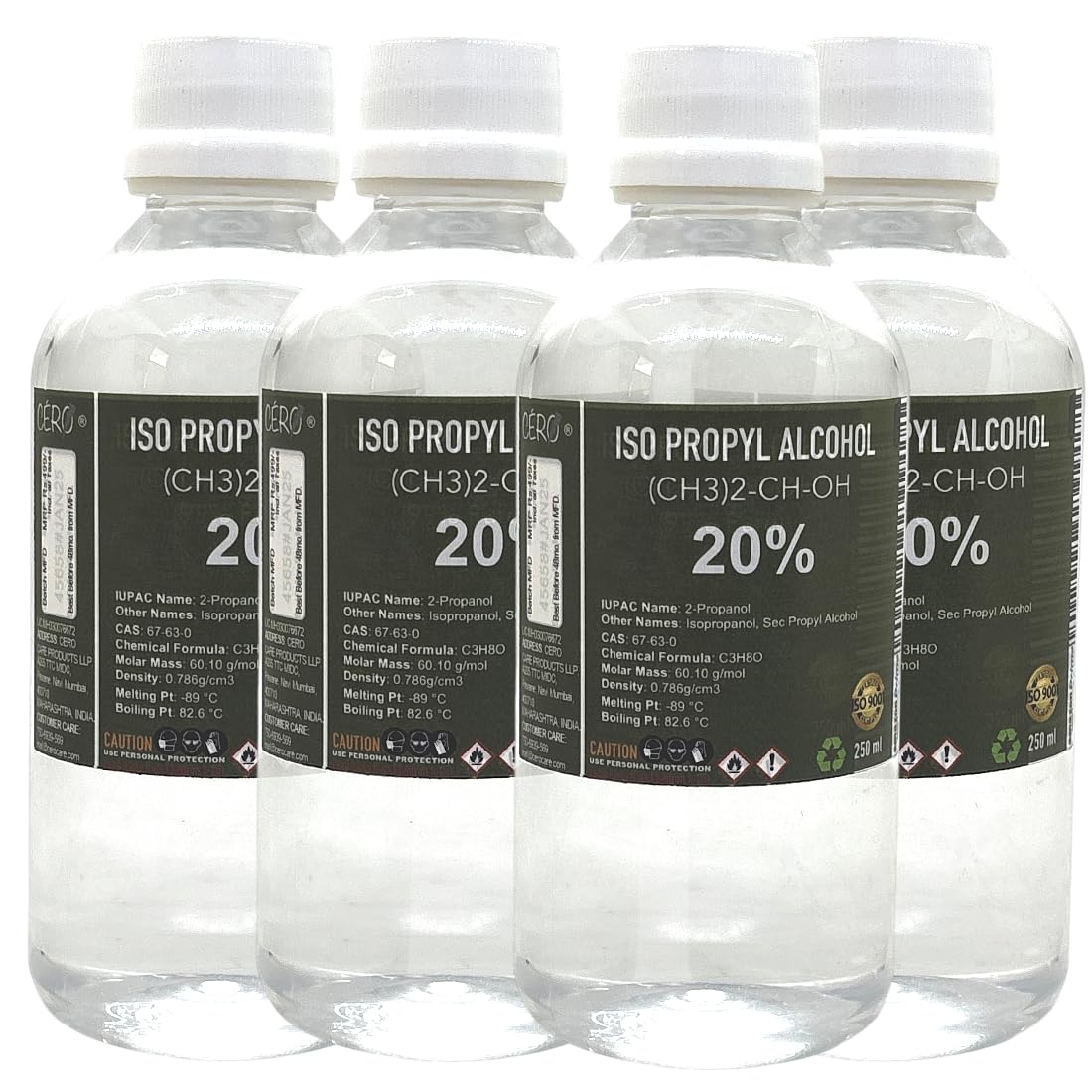 CERO ® IPA Isopropyl Alcohol for Cleaning, All Electronics, Clean Your Makeup Tools, Clean CPU, GPU and Screen, Repair Cosmetics 20% Pure [(CH3)2-CH-OH] CAS: 67-63-0 (250ml) Pack of 4-image-42