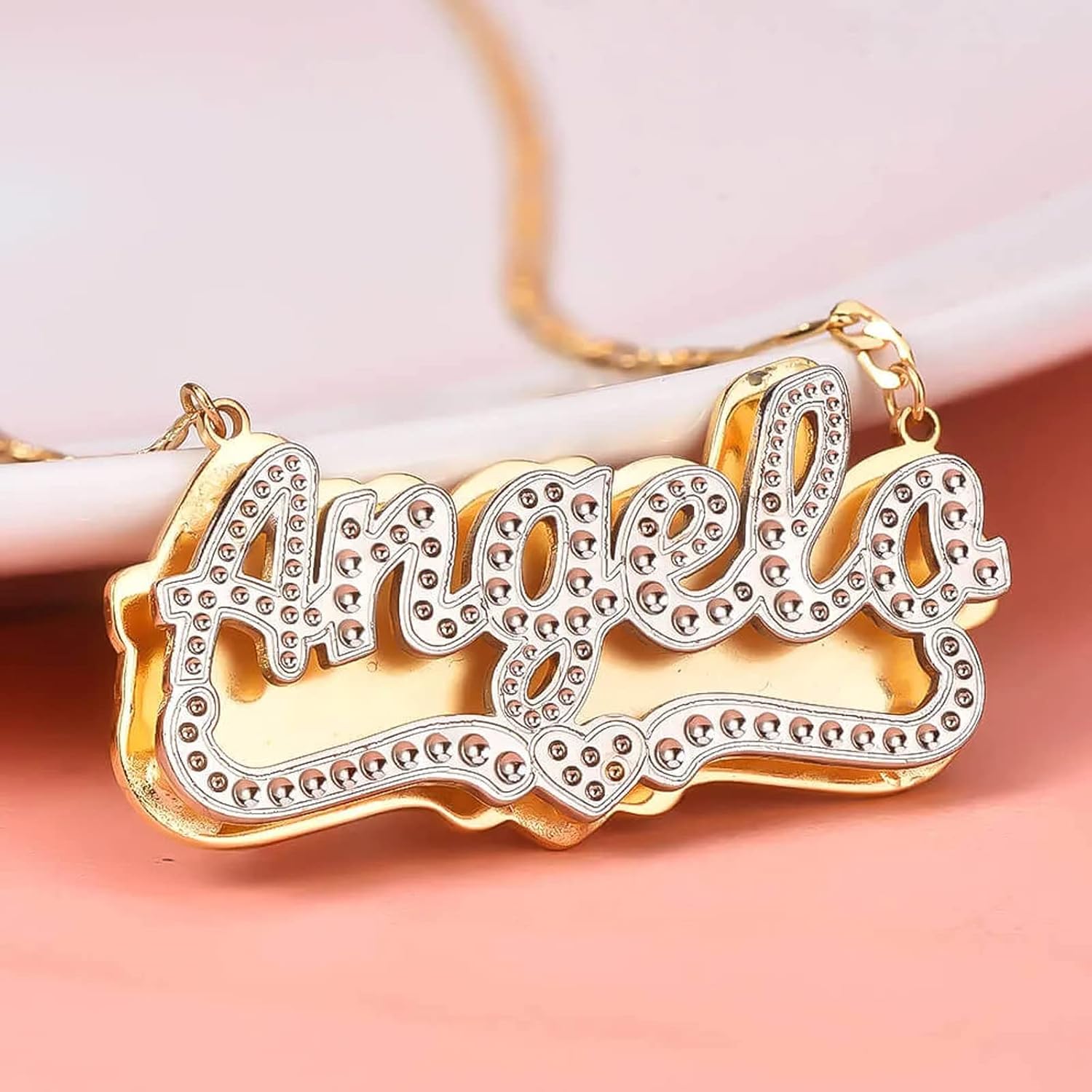 Gemiac Custom Name Necklace Personalized 18K Gold Plated Nameplate Necklace with Heart Crown Unisex Customized Jewelry Gifts for Women Men Girls Boys