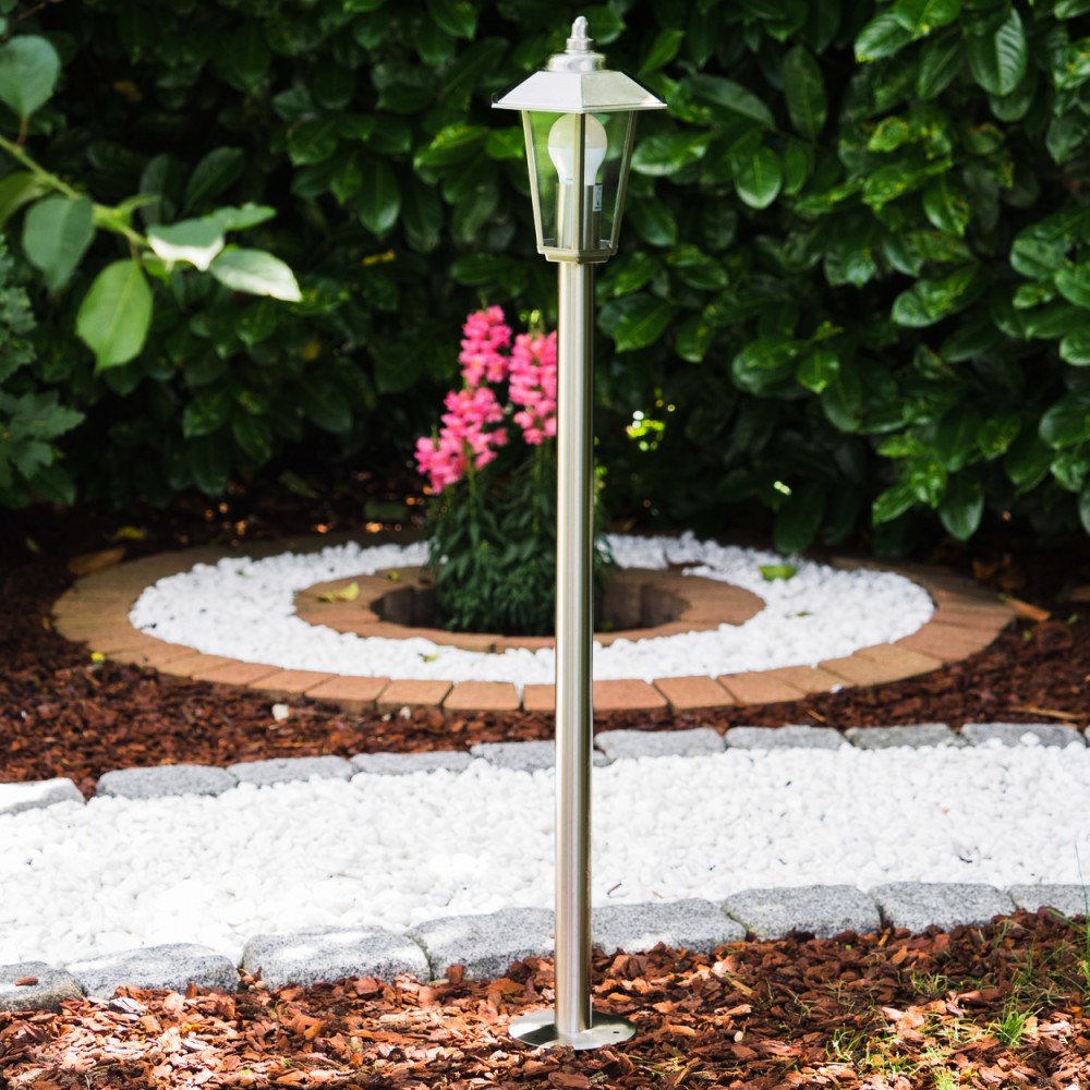 HOFSTEIN Außenleuchte Moskau, Außenstehleuchte aus Metall/Glas in Edelstahl gebürstet/Klar, Wegeleuchte im modernen Design für Garten, Außenbereich, Hof, Terrasse, 105 cm, E27, IP44