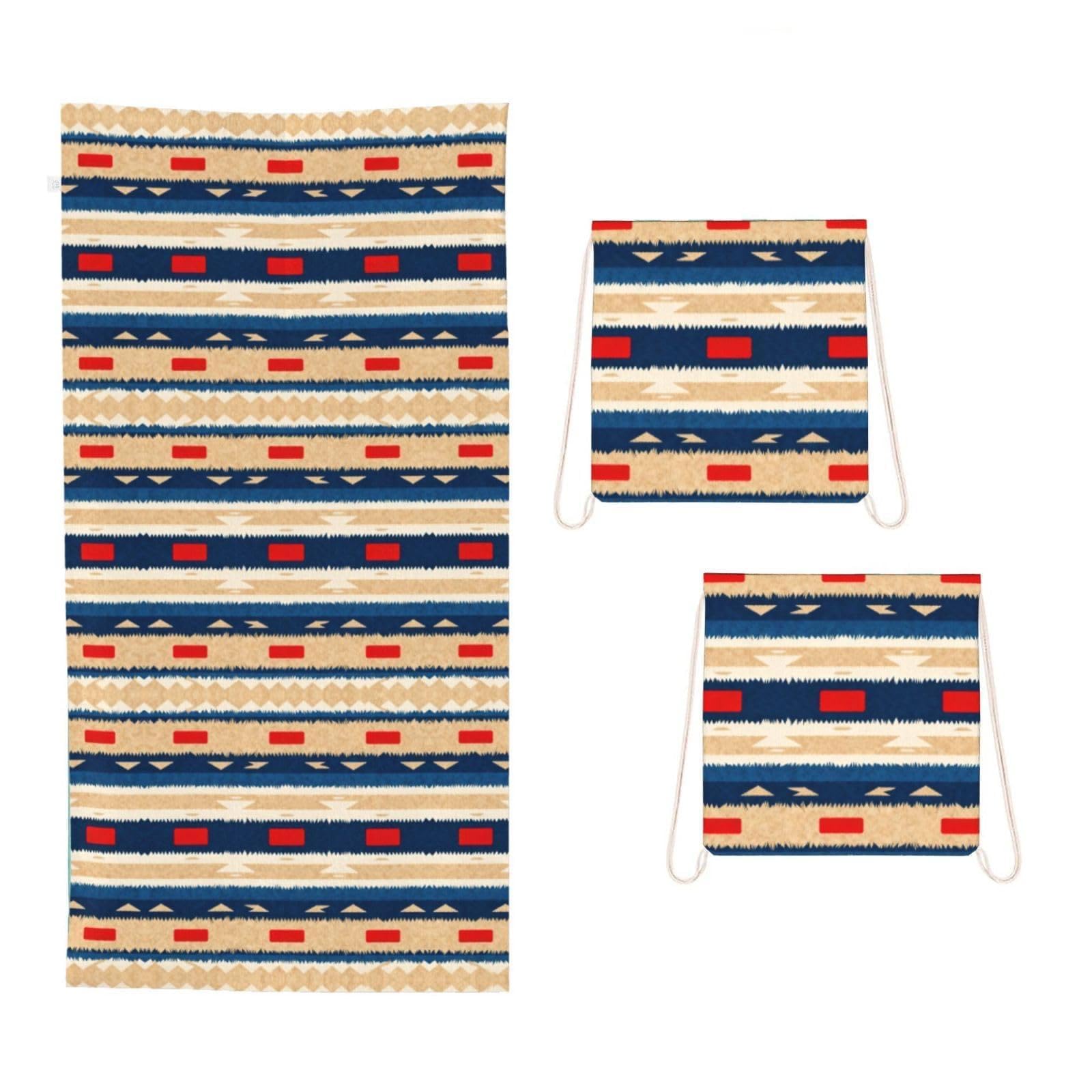 CNTDBU Tribal style 2 in 1 Packable Towel Bag-Large Beach Towel with Stuff Sack, Super Absorbent Microfiber Travel Towel for Pool