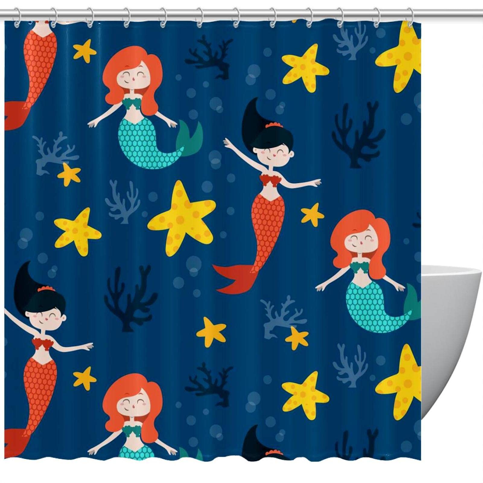 Rideau de douche sirène 183cm grand format textile anti moisissure