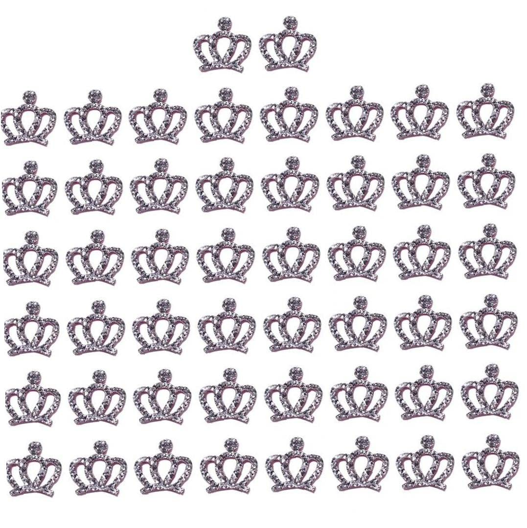Casiler Girls Silver 50Pcs Glitter Small Crown Patches Felt Pads Applique Patches On Clothes Bows For Scrapbooking Accessories