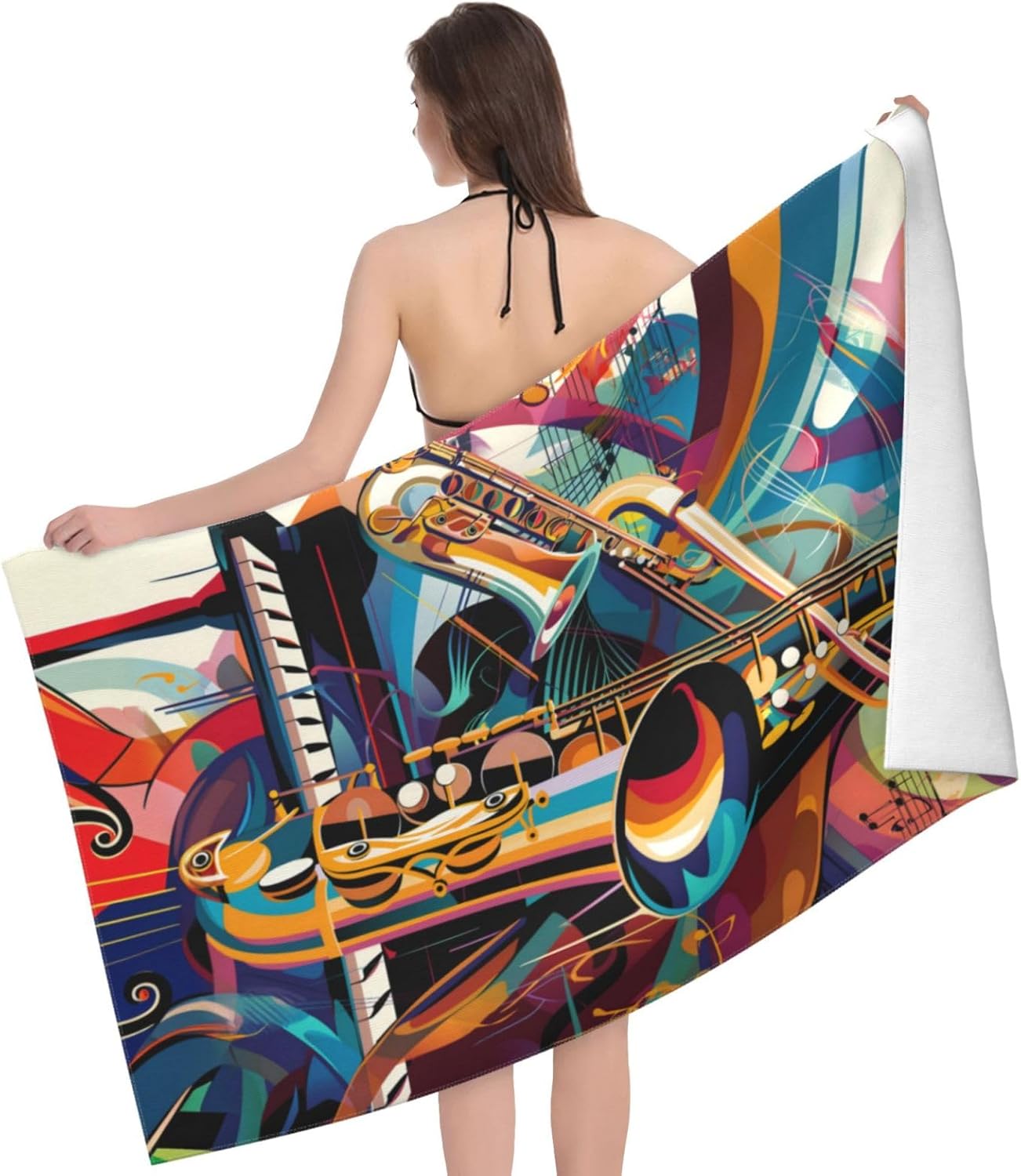 Music Jazz Beach Towel 31inx51in, Musical Sand-Free Microfiber Bath Towel Ultra Soft Quick Dry Pool Towel Absorbent Towel Lightweight Towel for Swimming Bathroom Decor