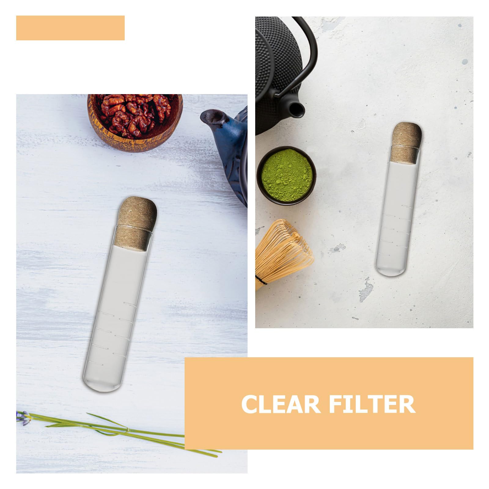 Filtro Infusor de Té de Vidrio Transparente con Corcho, 4 Piezas
