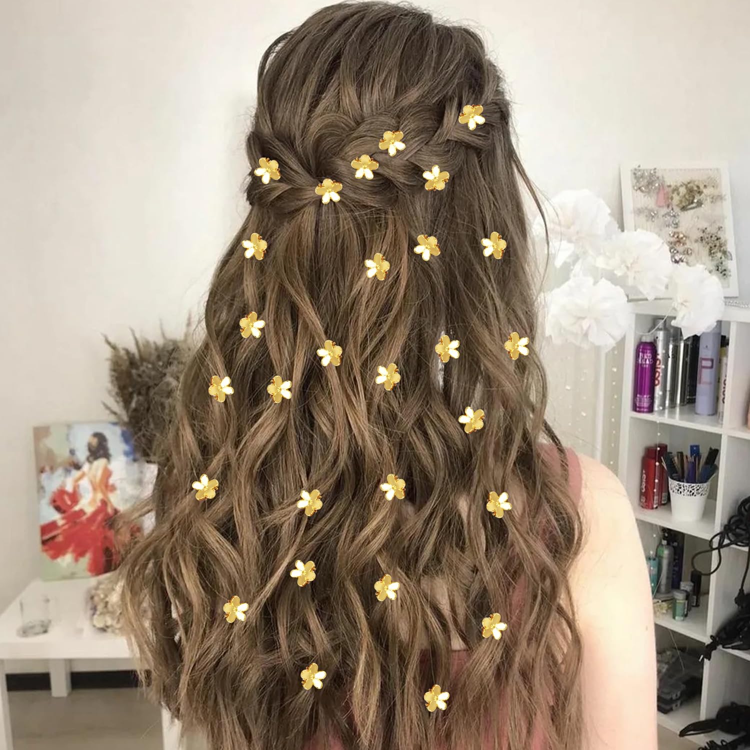 Mini Flower Hair Clips Small 50Pcs Cute Tiny Claw Clips for Bangs Thin Fine Hair Barrettes Decorative Floral Hair Accessories for Women Girls Teens (Gold) - Image 4