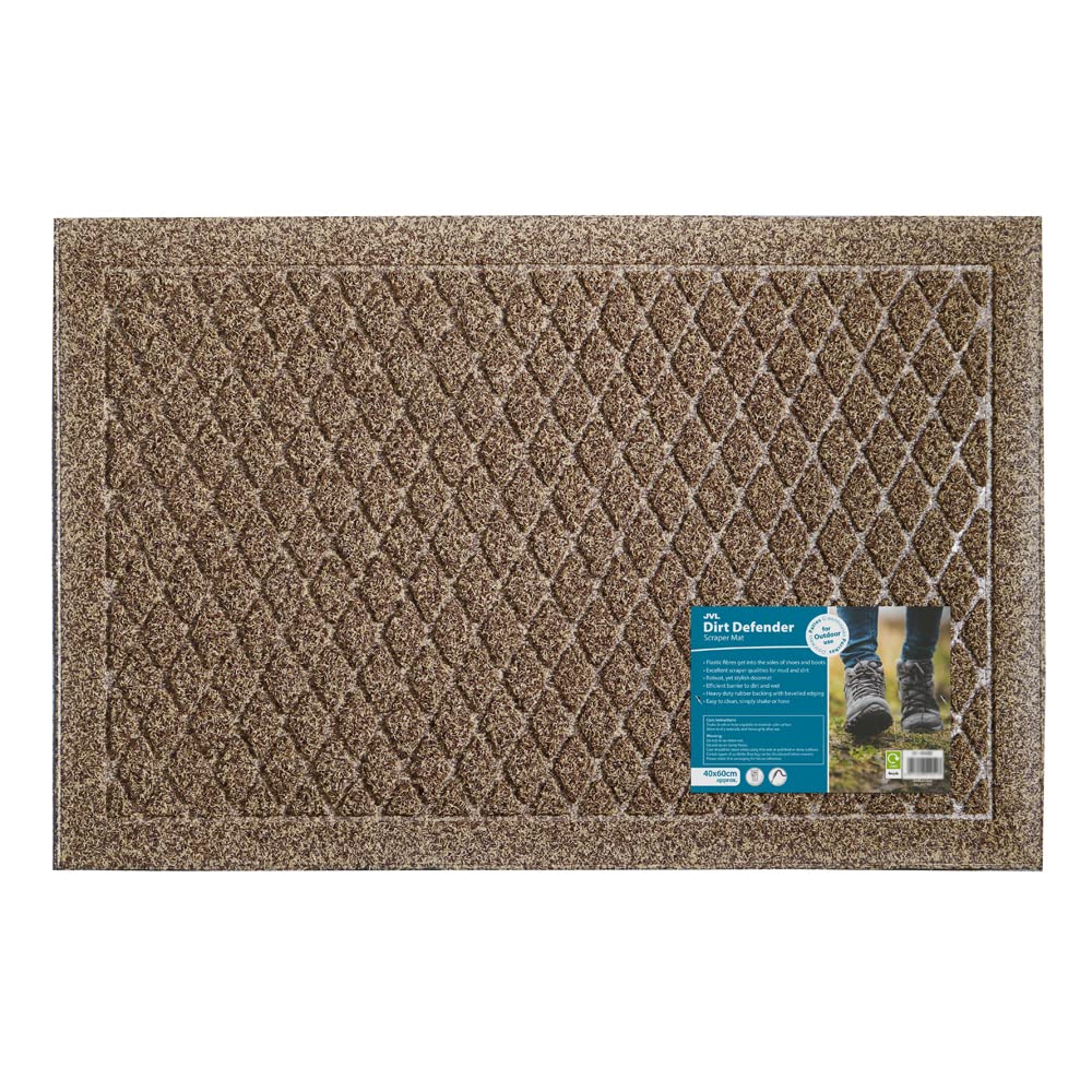 JVL Dirt Defender Scraper Doormat - Diamond Pattern - Beige - 40x60cm - Polypropylene