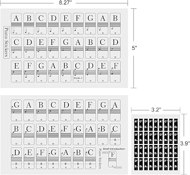 Piano Stickers Keyboard Key Note: Removable Piano Keyboard Note Labels - Piano Keyboard Note Stickers for Beginners