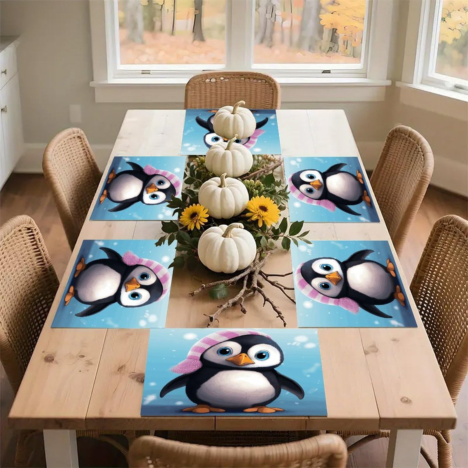 Lovely Penguin Placemats Heat-Resistant Washable Place Mats Anti Slip Dining Table Place Mats Wipeable Dining Table Mats Kitchen Decoration Placemats 17.7’’×11.8’’