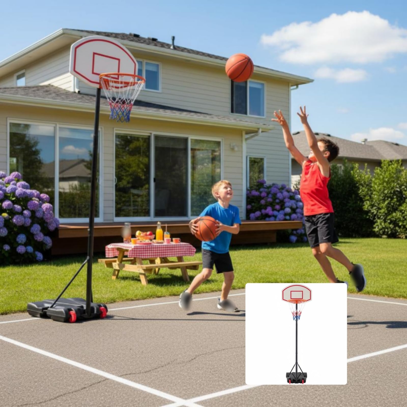 Canasta Pie Ajustable Interior y Exterior Canasta Baloncesto r Resistente para Niños, Adultos