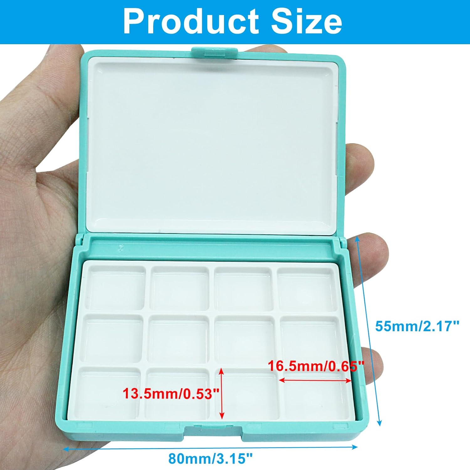 Piutouyar Portable Paint Palette Box, 12 Wells Watercolor Folding Palette Box with Lid for Watercolor(Blue)