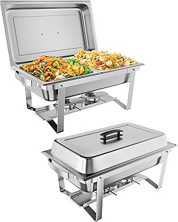 Chafing Dish Buffet Set 2 Pack, 8 QT Stainless Steel Chafer Buffet Food Servers and Warmers Set with Water Pan for Weddings, Parties, Banquets, and Catering