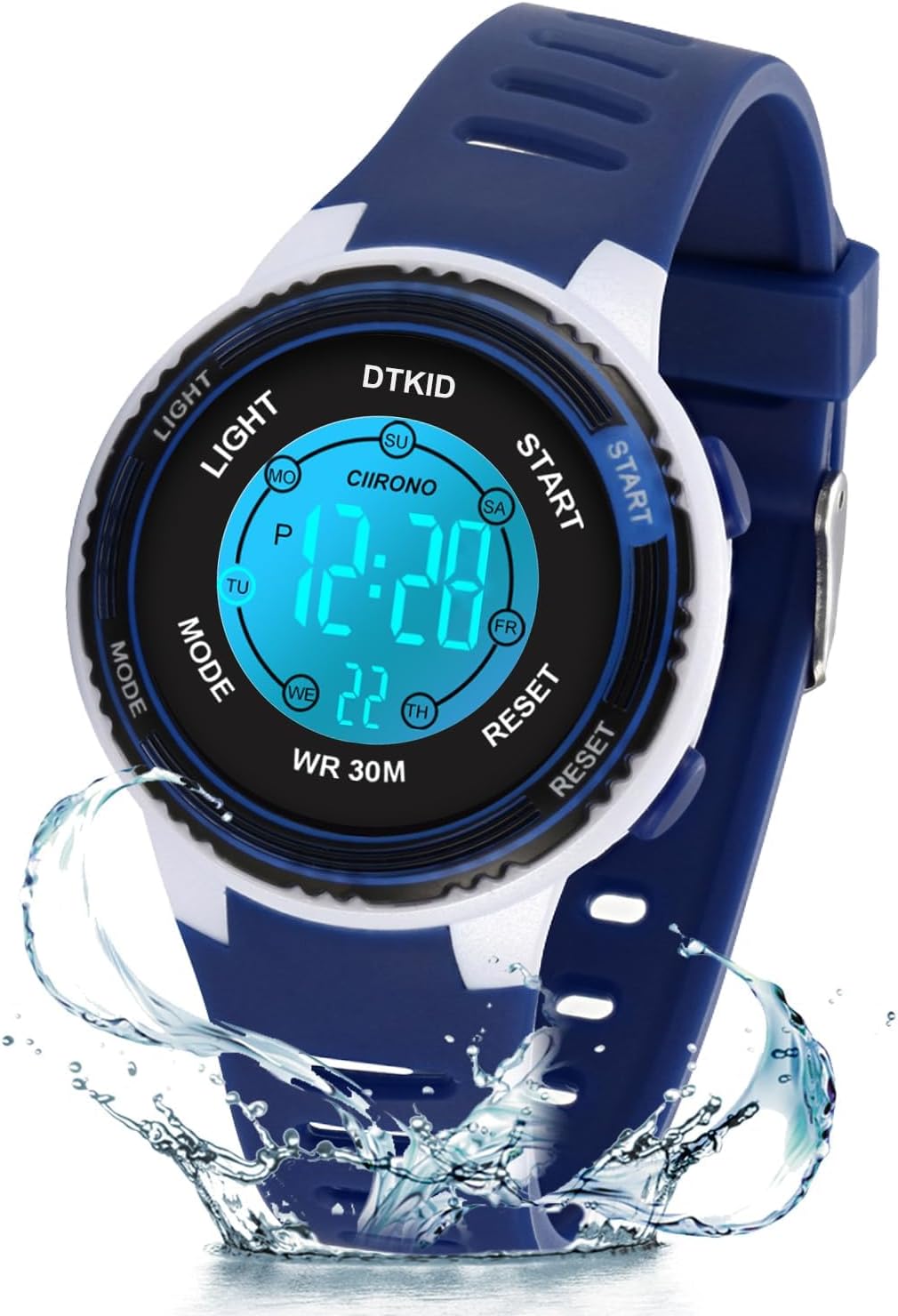 Digital Kids Watch 30 M Waterproof, 7 Color Lights Time Teaching Watch Easy to Read for Girls Boys 5-16