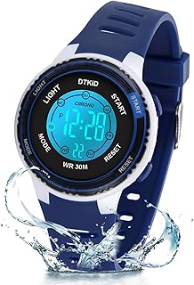 DTKID Digital Kids Watch 30 M Waterproof, 7 Color Lights Time Teaching Watch Easy to Read for Girls Boys 5-16