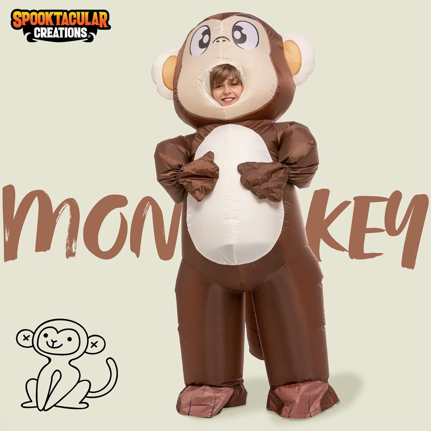Spooktacular Creations Kids Inflatable Monkey Costume, Halloween Inflatable Costume for Boys, Full Body Monkey Air Blow Up with Gloves for Halloween Cosplay Dress Up Parties - Image 2
