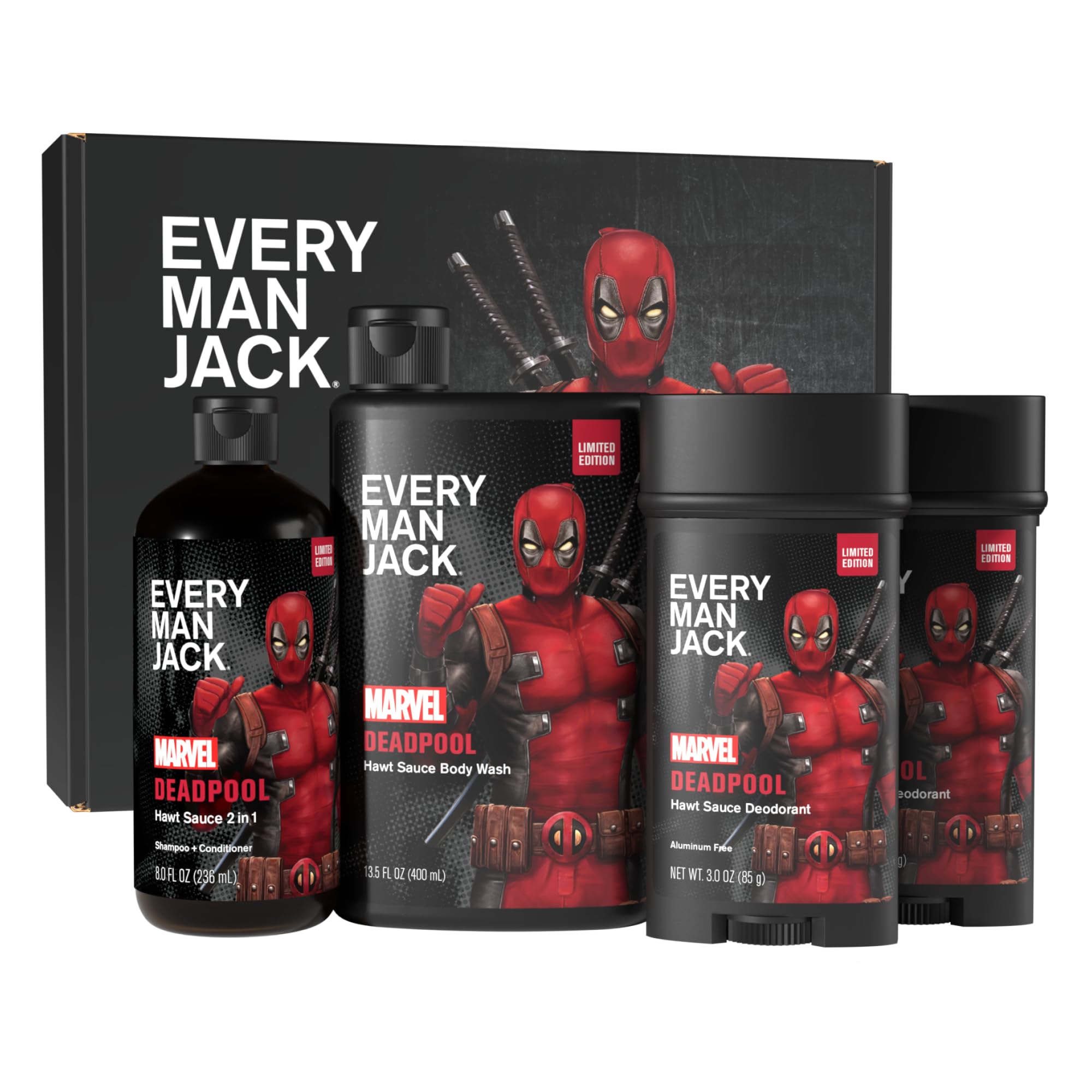 Every Man Jack Deadpool Body Set - Perfect for Every Guy & Marvel-Lover - Bath and Body Marvel Gift Set with Clean Ingredients & Incredible Scents -