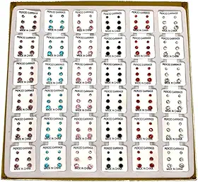 Caixa de Brincos Pequenos de Strass e Perolas com Tarraxa de Silicone Kit 108 Pares