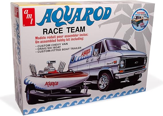 AMT Aqua Rod Race Team 1975 Chevy Van, Race Boat & Trailer 1:25 Scale Model Kit