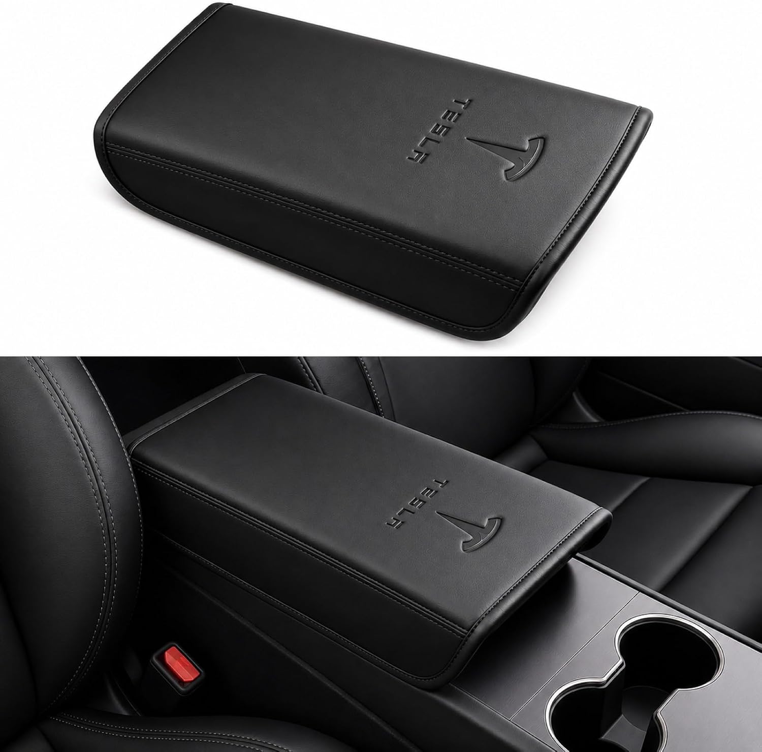 Center Console Armrest Cover for Tesla Model Y 2020-2025, Model 3 2017-2023 | Leather Armrest Cover, Tesla Model 3 Accessories, Tesla Model Y Accessories, Armrest cover for Tesla, 3 Years Warranty