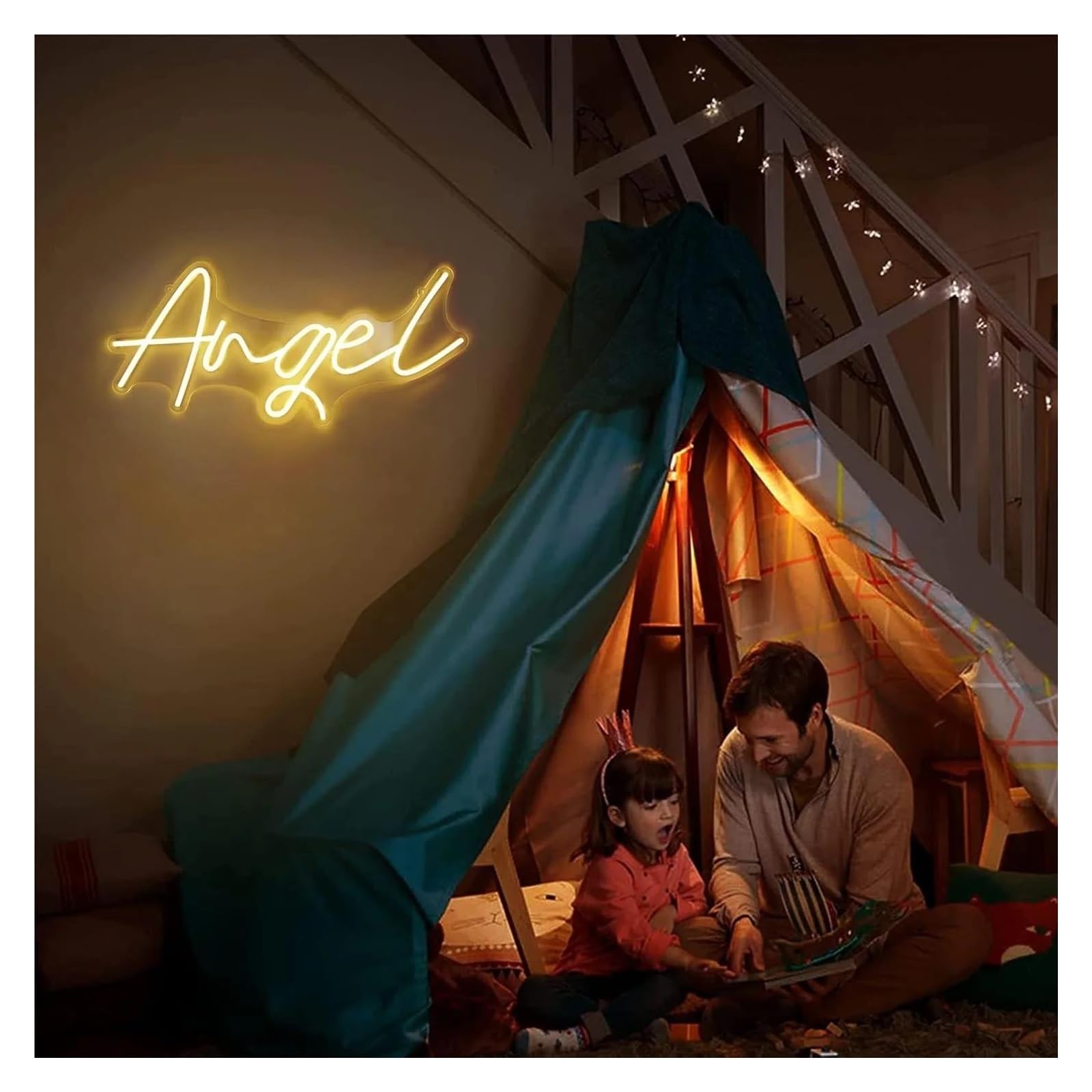 Insegna al Neon Angel Insegna Al Neon Lettere Luce Dimmerabile Per Bambini Camera Da Letto Asilo Nido Chiesa Festa Di Compleanno Decorazione Da Parete 42.5cmx19cm