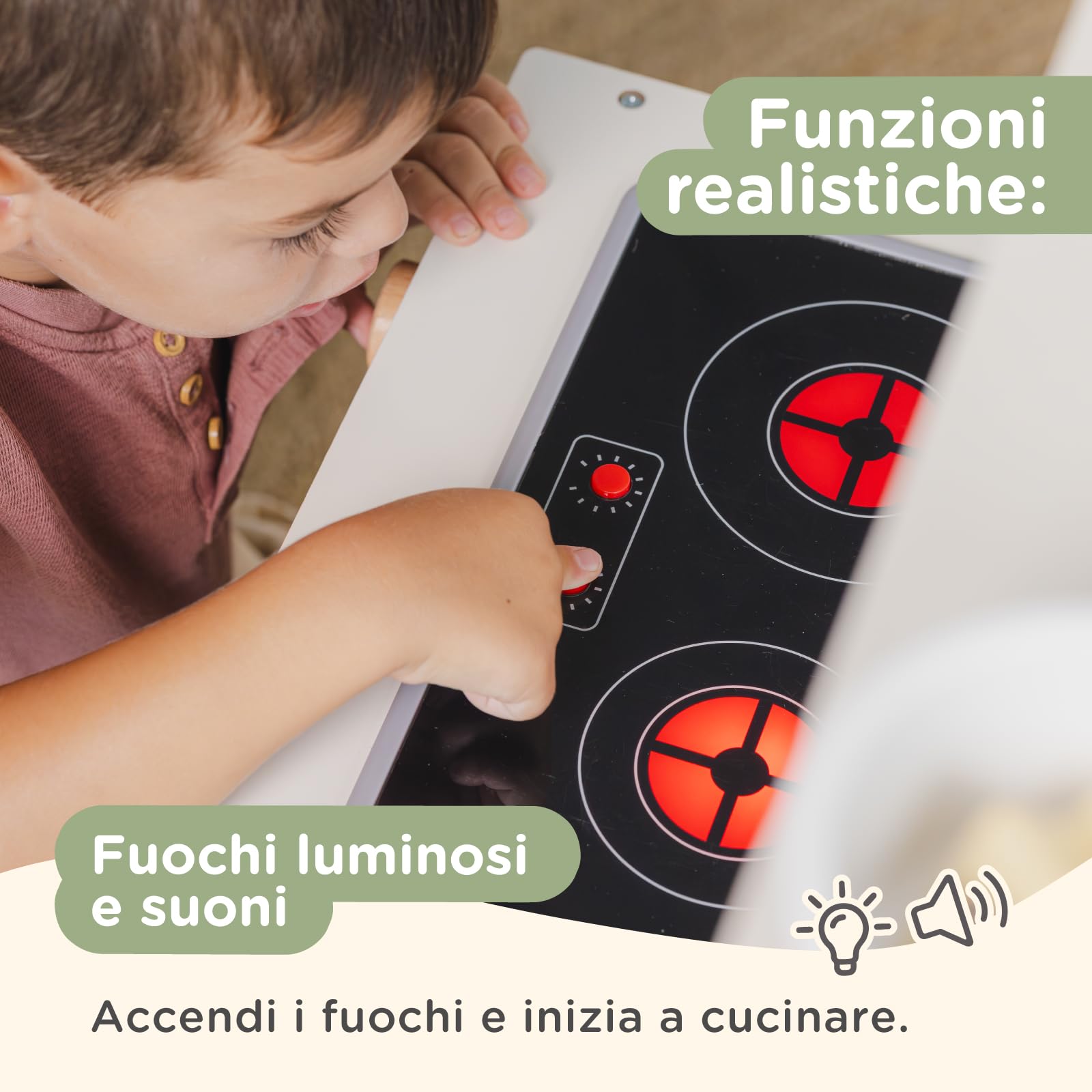 Nene Toys Cucina Giocattolo per Bambini – Cucina in Legno per Bambini con Luci e Suoni, Microonde e Forno, Ripiani e Ganci + Accessori – Gioco Montessori dai 3 Anni – Idea Regalo Bambina e Bambino