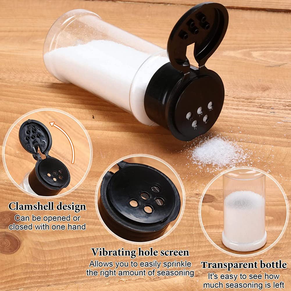 üCk Lot de 50 pots à épices en plastique avec couvercles à saupoudrer, conteneurs à épices, bouteilles d'épices, saupoudreuse à épices, 100 ml, noir