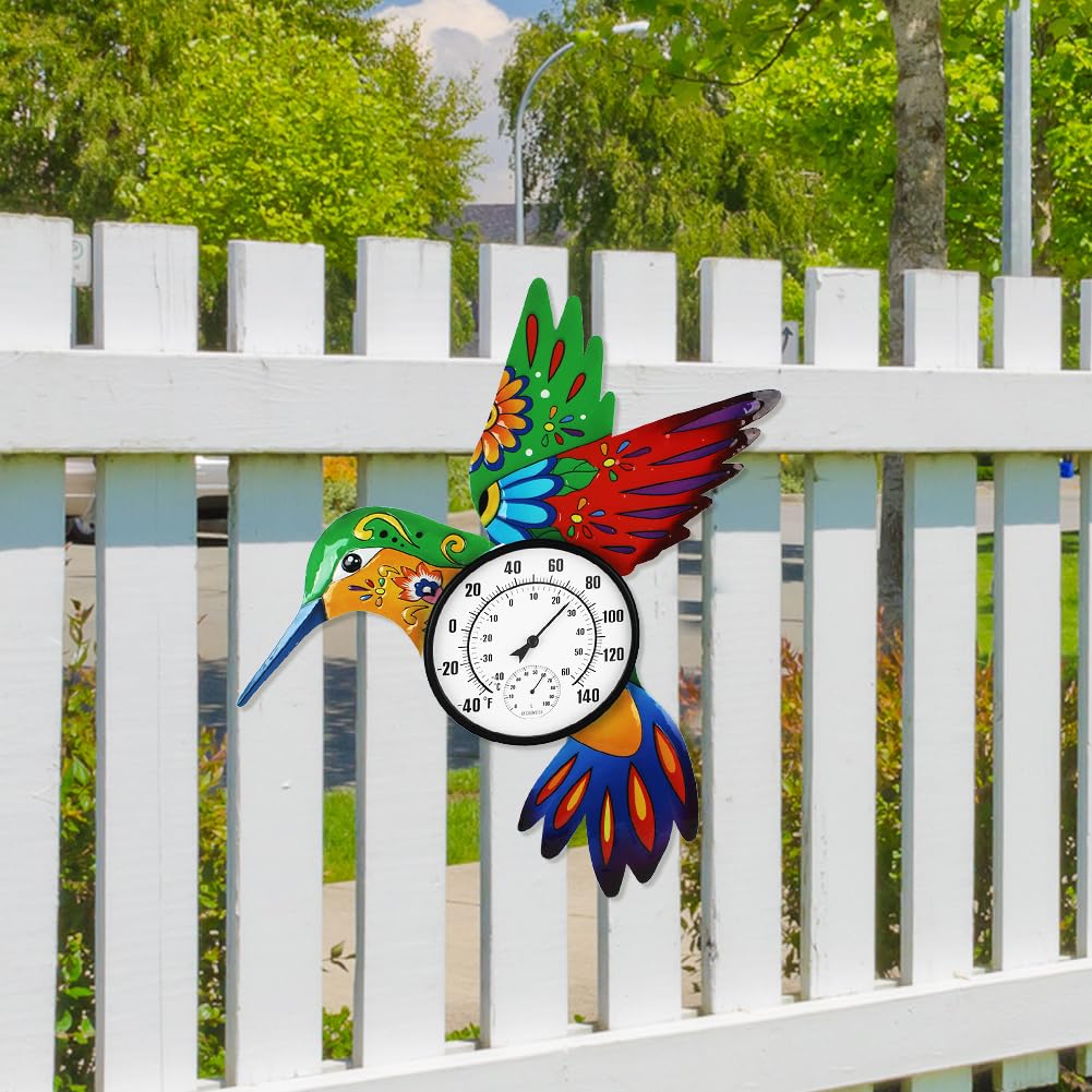 Termometro a forma di colibrì per interni ed esterni, con umidità, senza batteria, facile da leggere, grande numero, 55,9 cm, decorativo per patio, cortile, giardino, soggiorno