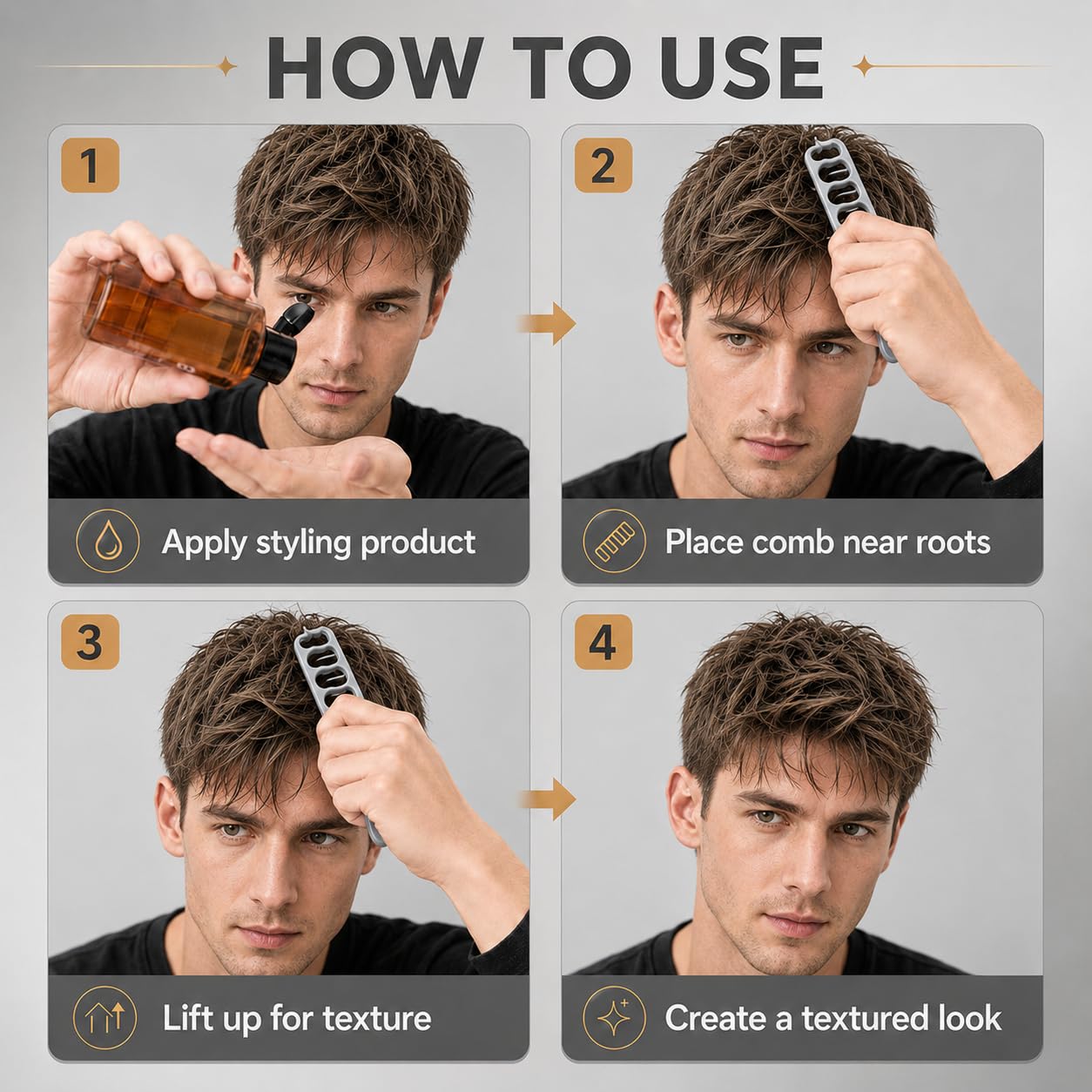 Texture Comb for Men & Women, Root-Lifting Hair Shaping Tool with Wide Spacing Teeth, Lightweight ABS Grip for Fringe Control and Natural Layer Definition (Gray)