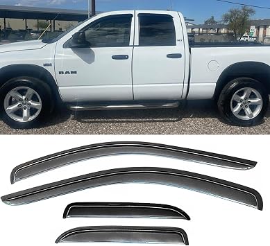 Rain Guards Window Visors Sun Shade Vent Deflectors for 2002-2008 Dodge Ram 1500,2003-2009 Dodge Ram 2500/3500 Quad Cab Pickup,Wind Deflector Truck Accessories,94623 4-Pieces Set