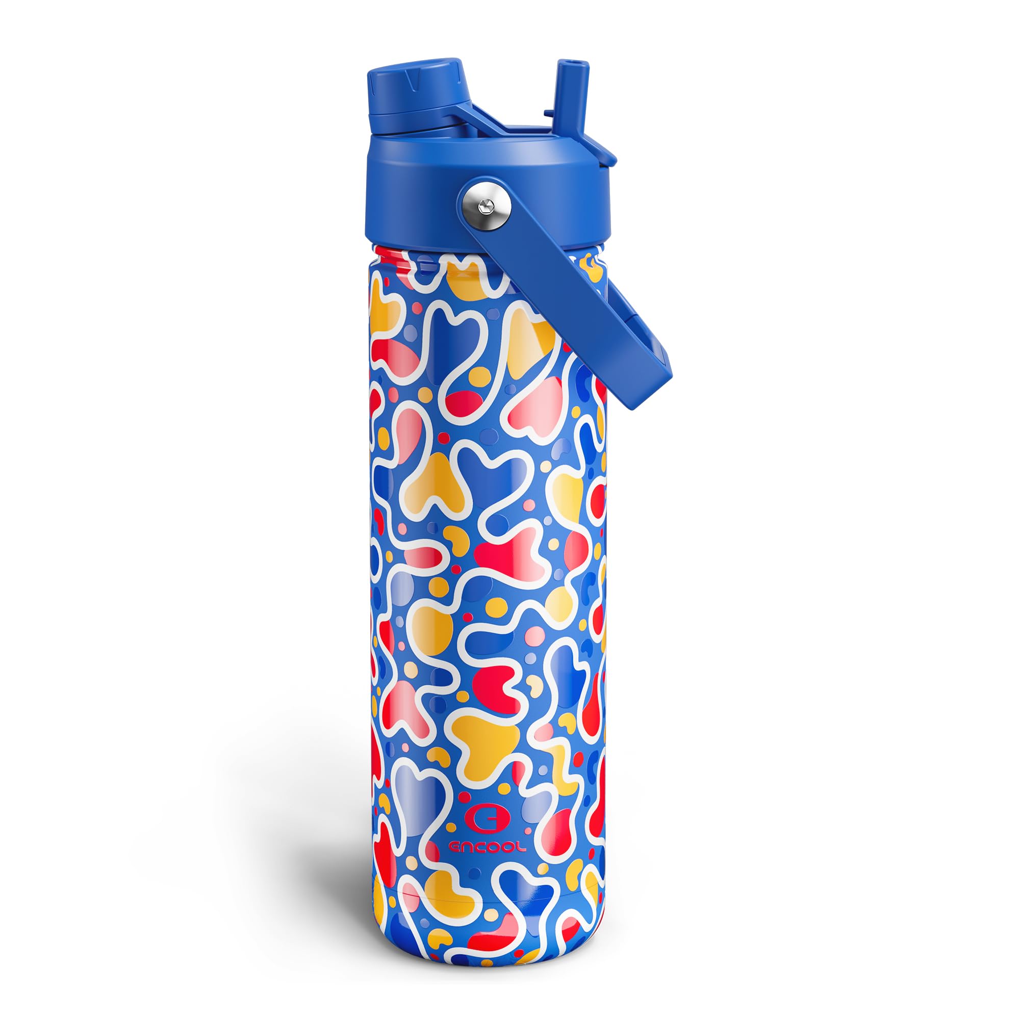 ENCOOL Insulated Water Bottle with Straw Stainless Steel Water Bottle, Leak-Proof, BPA-Free, Double Wall Vacuum Keeps Cold for 24 Hours for Sports, Travel, School (26 oz, Ocean Pop)