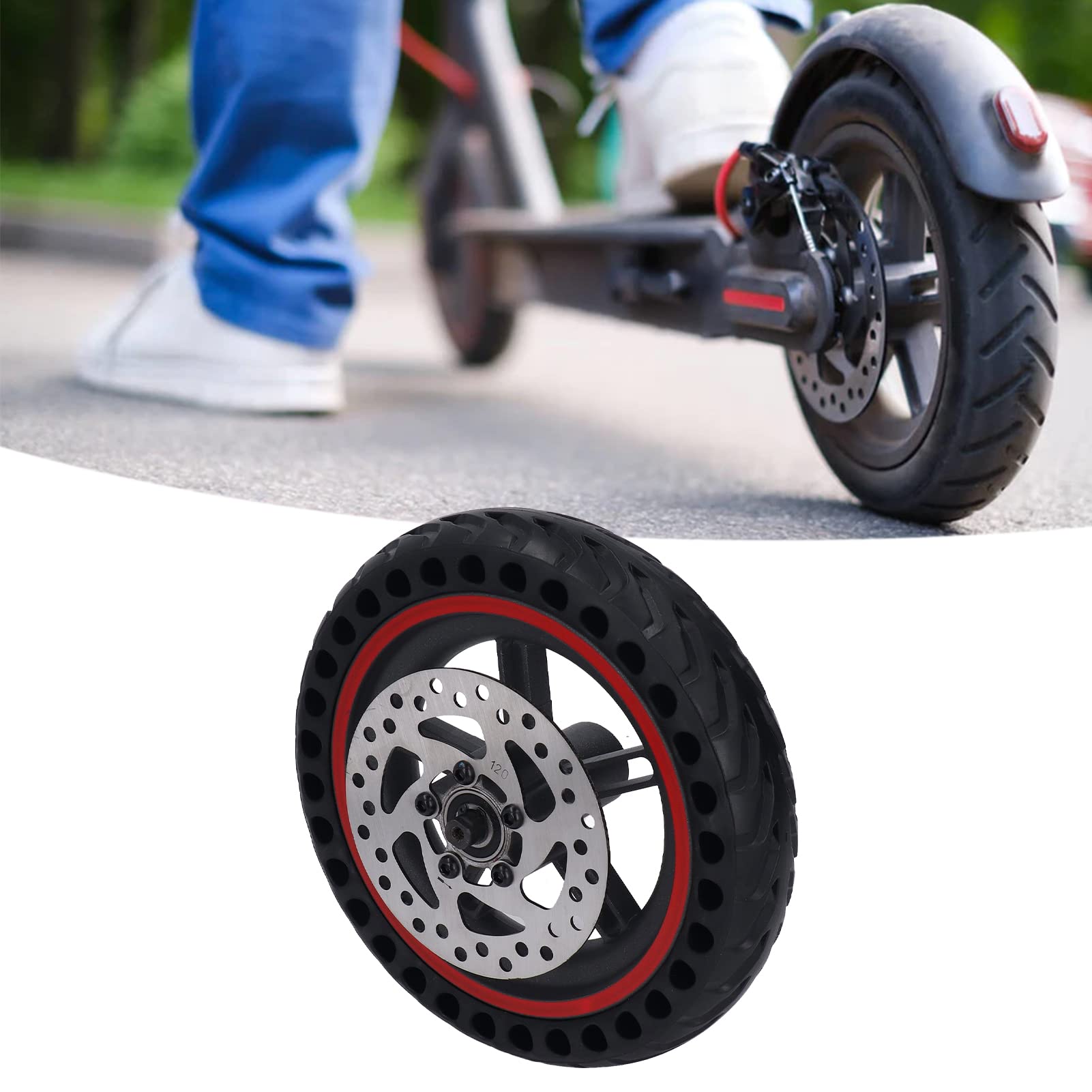 Conjunto de Rueda Trasera de Scooter eléctrico neumático Celular de Scooter eléctrico con 120 mm de Disco Freno Rojo Capacidad de rodamiento Fuerte para pro2 m3