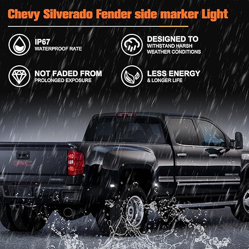 Miniatura 7 de 4 luces LED blancas de marcador lateral de guardabarros para la parte trasera de la cama, compatible con Chevy Silverado 2015-2020, GMC Sierra