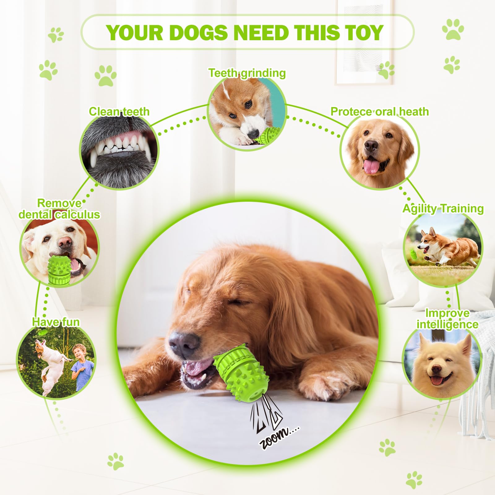 PIFFZEDO Juguete de goma natural para perros de raza grande y media, masticador agresivo, juguetes masticables súper poderosos, juguete chirriante de cumpleaños, cepillo de dientes para perros,