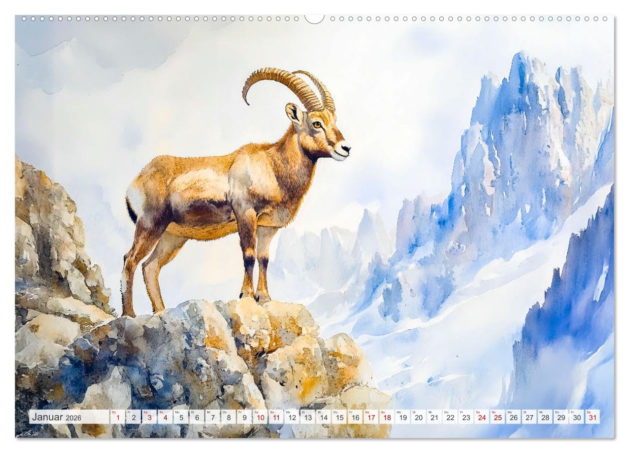 Wildtiere Europas - Farbwelt der heimischen Fauna (Wandkalender 2026 DIN A2 quer), CALVENDO Monatskalender: Entdecken Sie die magische Tierwelt in bezaubernden KI-Aquarellen (CALVENDO Tiere)