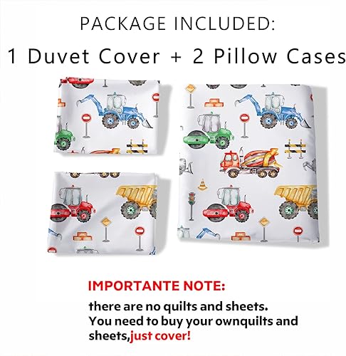Miniatura 5 de CVHOUSE Juego de ropa de cama de excavadora tamaño individual, juego de ropa de cama de excavadora de construcción para niños y adolescentes, juego