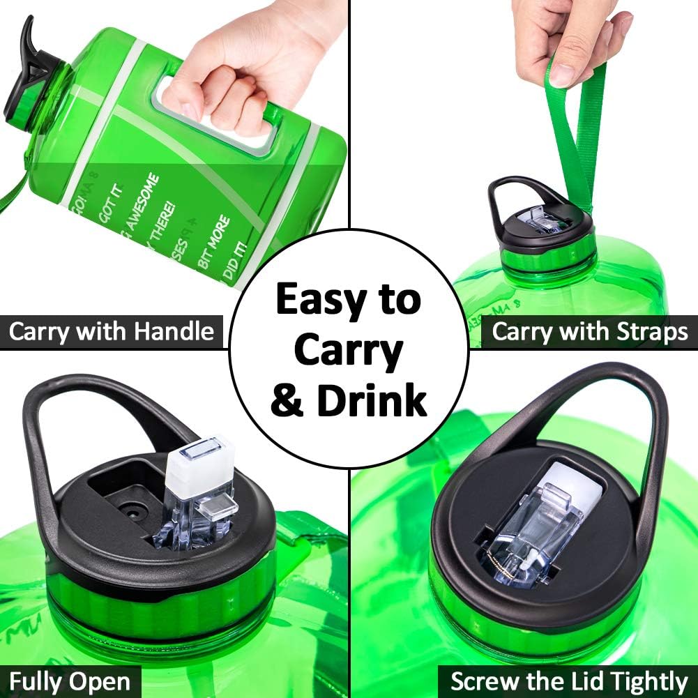 1 Gallon Water Bottle with Time Marker & Straw - 128 oz BPA Free Reusable Large Motivational Fitness Sports Water Bottle Leakproof Big Plastic Gym Water Jug for Biking, Running, Workout