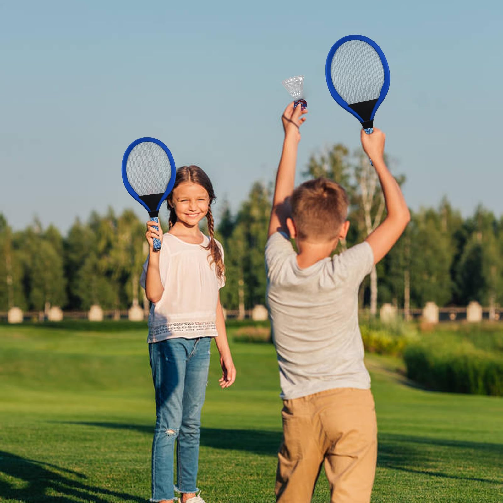 Raquette de tennis et de badminton - ABS - Raquette de sport pour enfants - Convient aux débutants - Jeu de balle interactive familiale avec volants et balle de tennis pour jouer dans la cour - 5